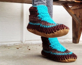 Boho Merino Wool Bootie Slippers - Eco-Friendly Canadian Handmade
