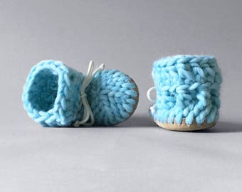 Baby Blue Baby Slippers - Breathable Crib Shoes, Toddler Slippers, Warm Infant Slippers, Crochet Wool Baby Booties, Handmade Baby Gift Idea