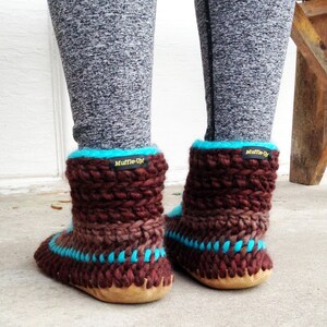 Cozy Boho Fur-Lined Leather Sole House Slippers - Handmade in Canada, Eco-Friendly Comfort bild 4