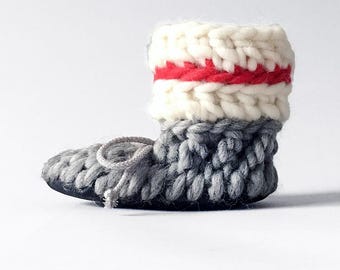 Crochet Sock Monkey Baby Booties: Merino Wool Slippers with Leather Sole