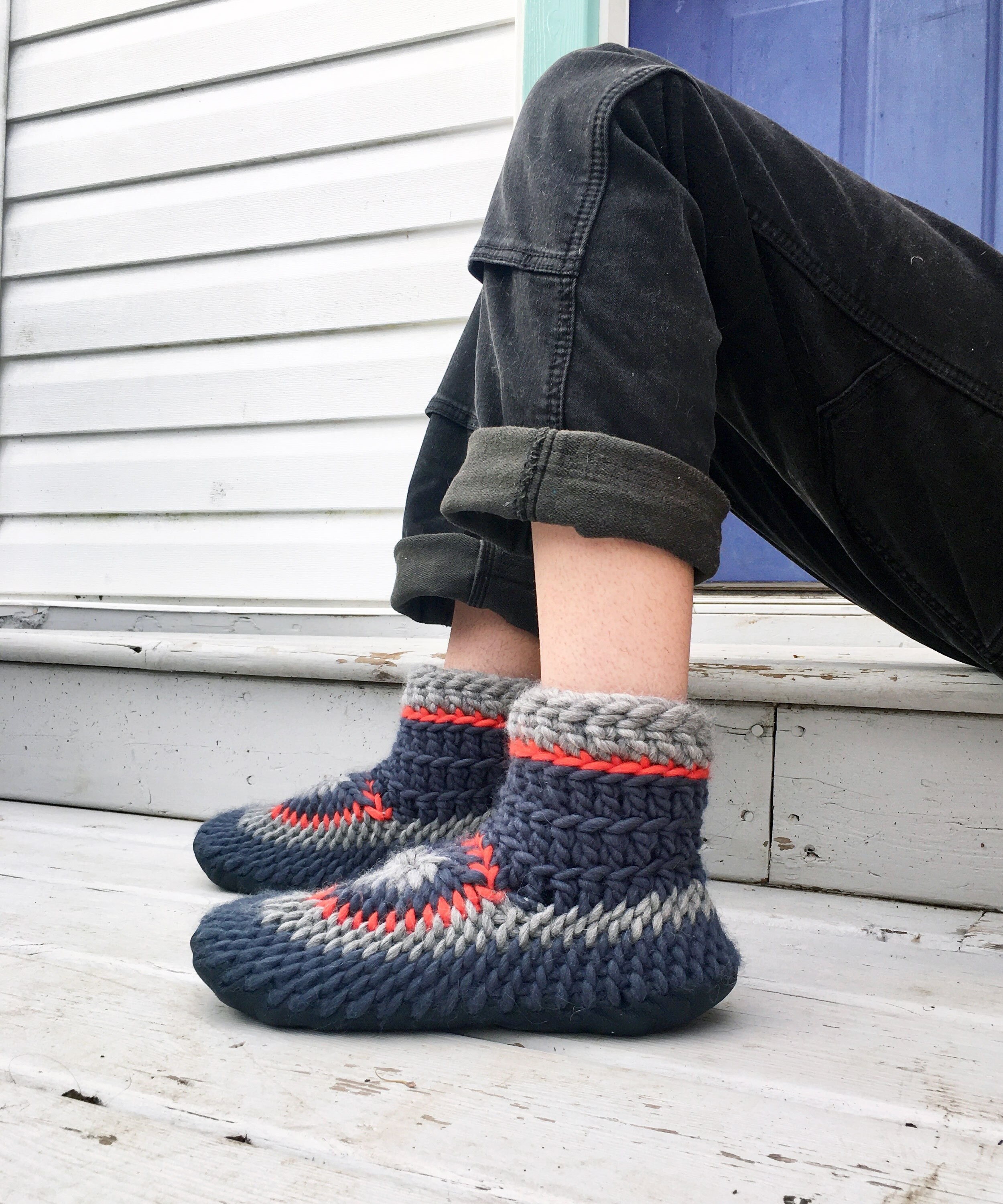 Eco Friendly Merino Wool Work Slipper Socks With Red Stripe Muffle-Up!