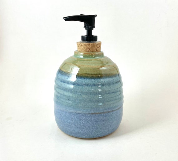Blue and Green Pottery Soap Dispenser Wheel Thrown Soap Pump Etsy