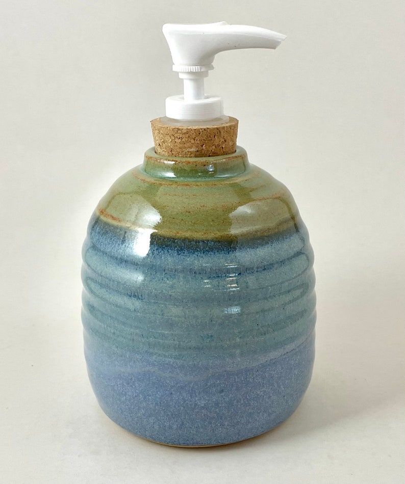 Blue and Green Pottery Soap Dispenser Wheel Thrown Soap Pump Etsy