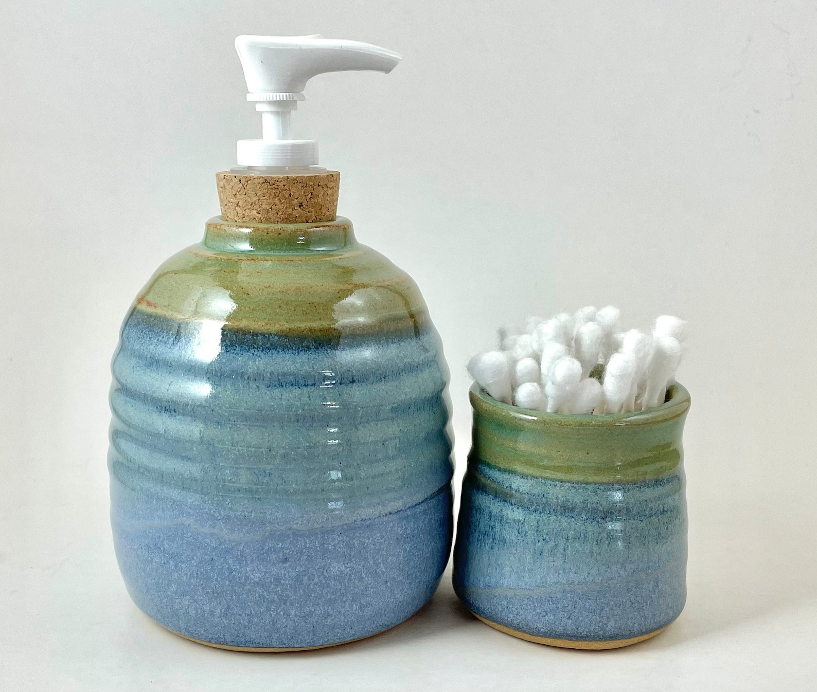 Blue and Green Pottery Soap Dispenser Wheel Thrown Soap Pump Etsy