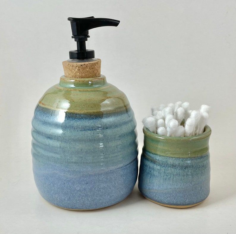 Blue and Green Pottery Soap Dispenser Wheel Thrown Soap Pump Etsy