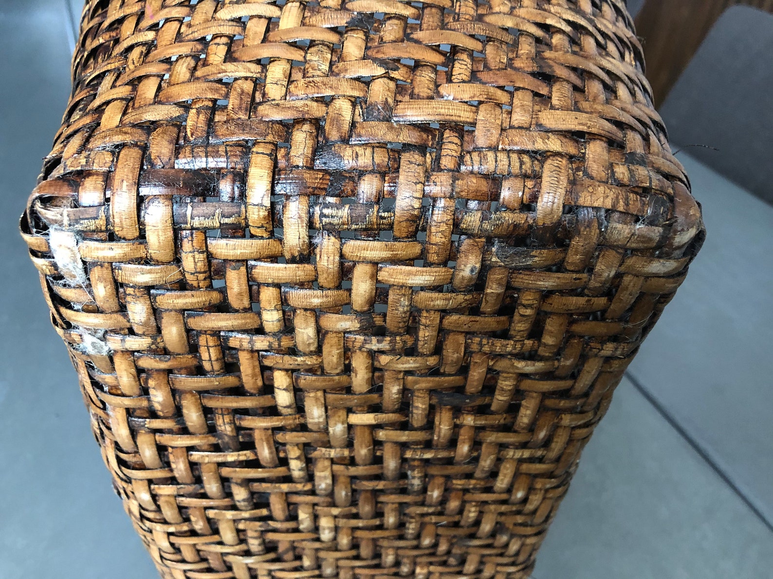 VINTAGE Hand Woven Flat Reed Basket Etsy