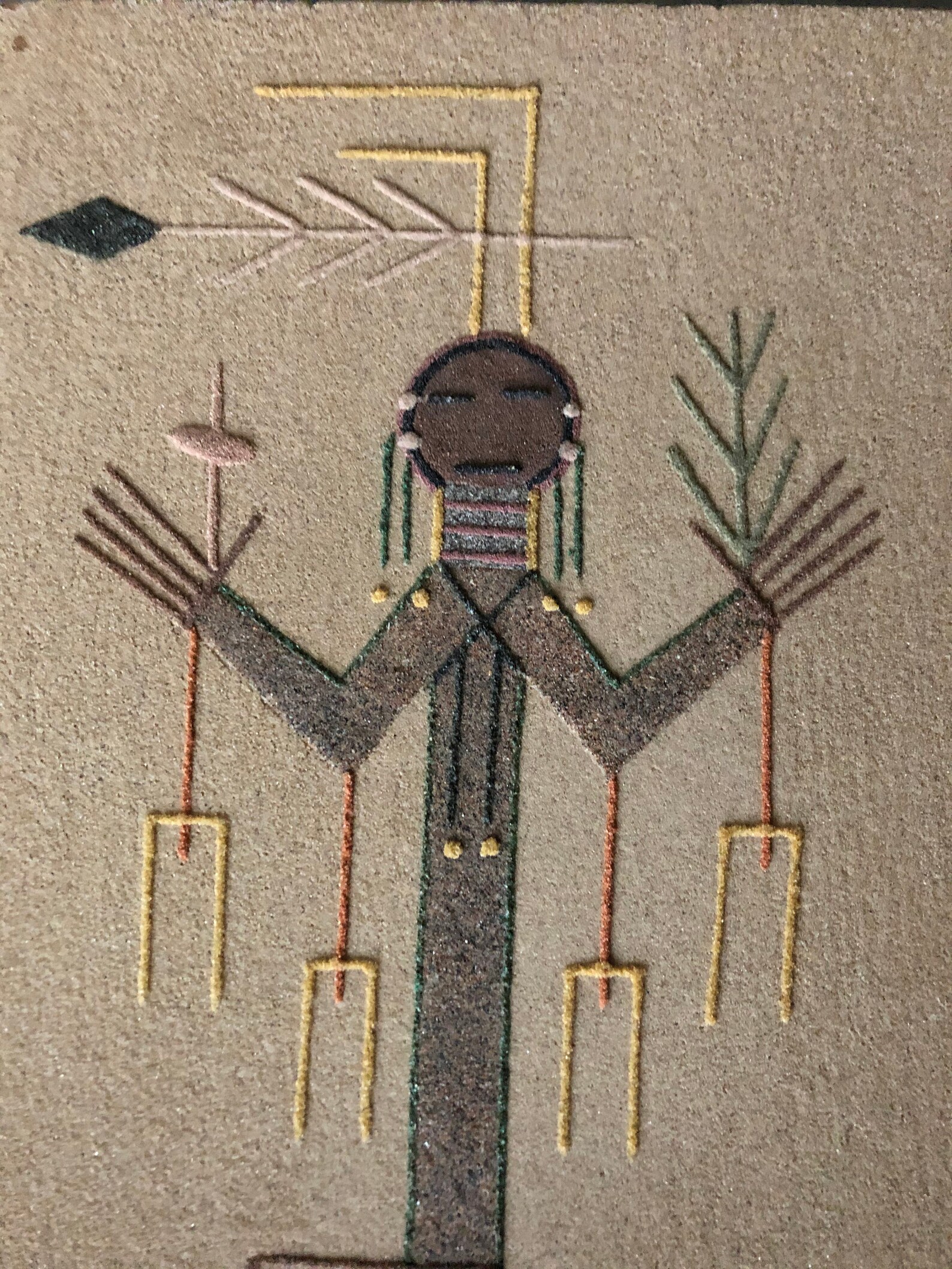 NAVAJO VINTAGE Sand Painting of Yei Male by New Mexico Artist