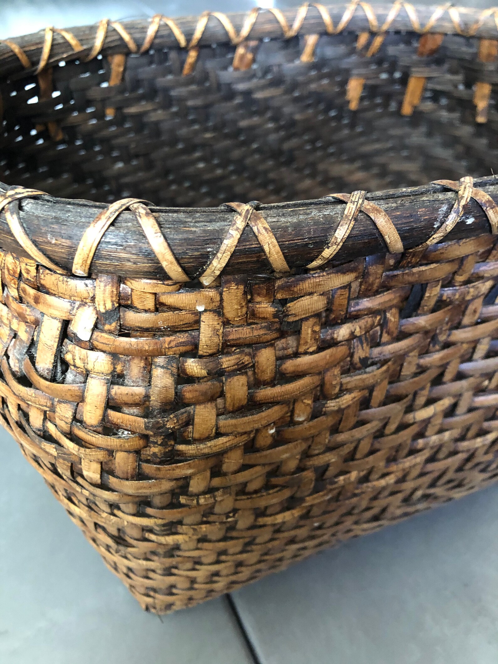 VINTAGE Hand Woven Flat Reed Basket Etsy