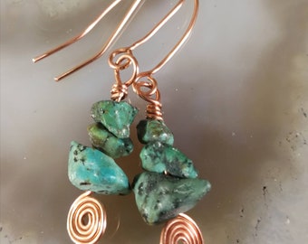 Turquoise and copper dangle earrings