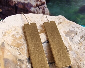 Rustic, hammered brass earrings. Textured dangle earrings. Organic, natural style earrings. Gold earrings. Boho gifts. Surfer style.