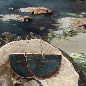 Oxidized Copper Drop Earrings: Rustic Blue Patina, Natural Tribal Style