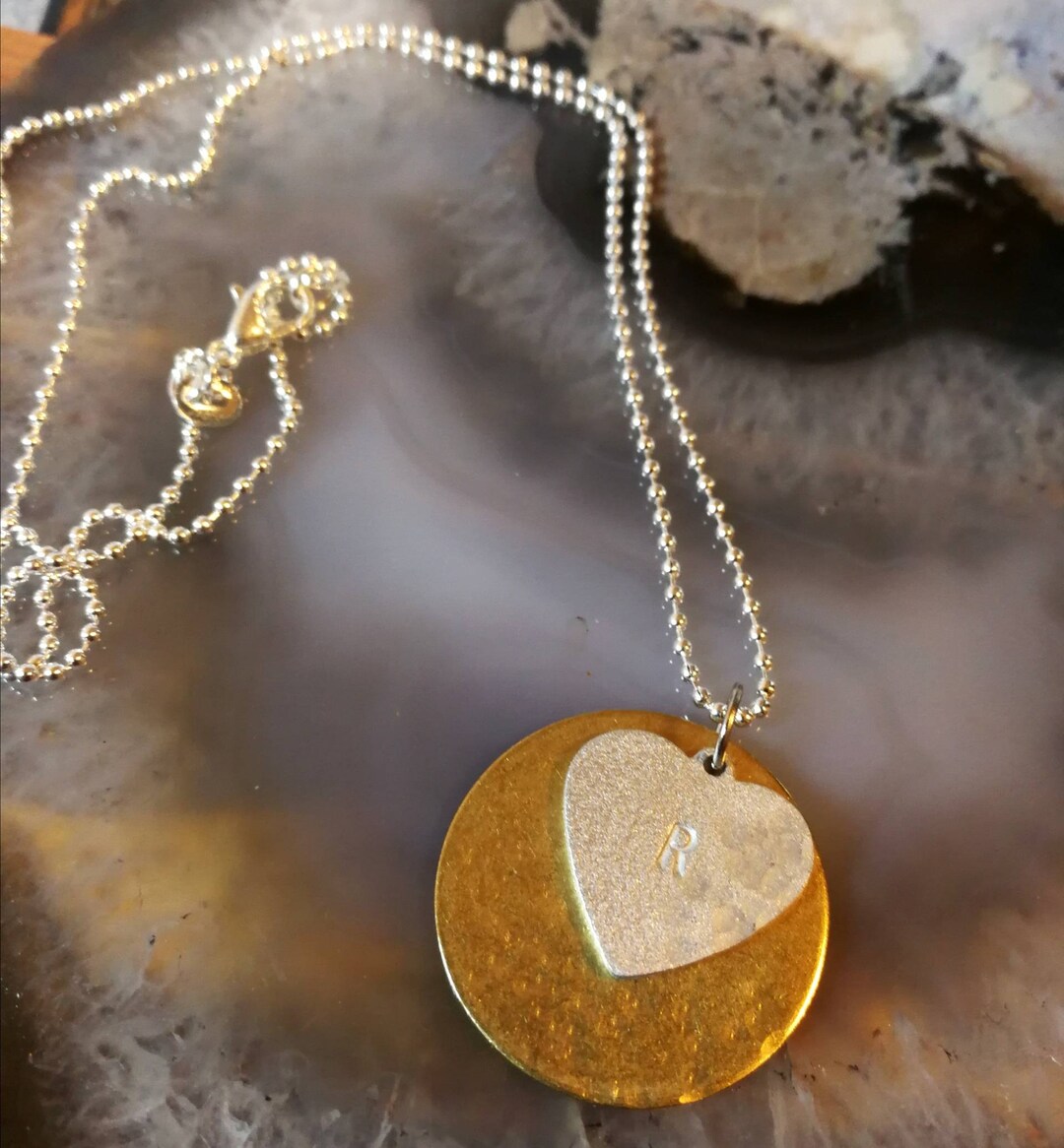 ★SENTIMENTS★ NO.251 [MIX] NECKLACE Rustic Personalised Brass Mixed Metal Initial Name Necklace