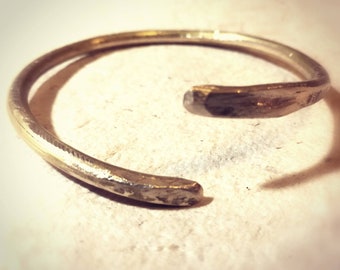 Chunky rustic textured organic brass bangle