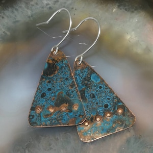 Rustic, festival, organic, natural, drop oxidised copper earrings