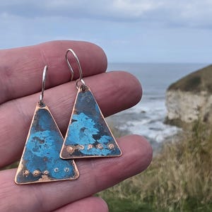 Rustic Oxidized Copper Earrings: Verdigris Patina, Artisan Jewelry