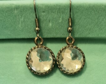 Upcyled silver tone and clear faceted glass. Sparkly. boho, dangly earrings. Drop earrings. Festival, holiday jewellery.