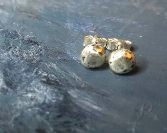 Small textured, rustic, organic, textured, sterling silver studs. Natural style. Dainty earrings.