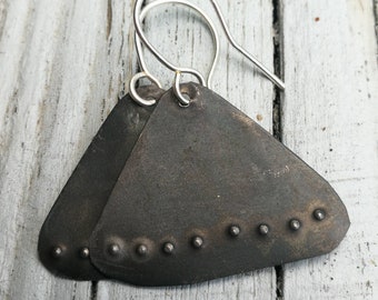 Rustic, black oxidised drop earrings