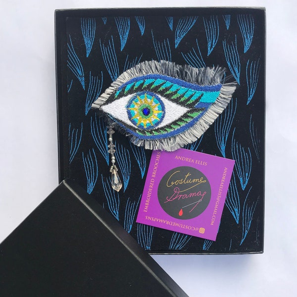 Hand made embroidered Eye brooch