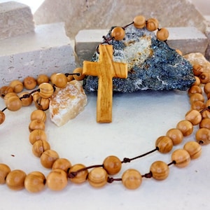 Rosary made of olive wood GP Rosary Cross in olive tree Pendant necklaces handmade.
