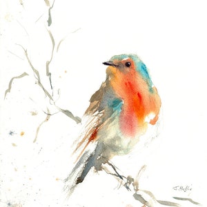 ROBIN print watercolor of a BIRD artwork birds animal artwork abstract animal art size A4