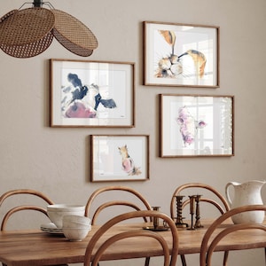 Dierenprints voor dieren in het wild, set van 4, kunst aan de muur met dieren in het wild, boerderijdieren, woondecoratie, kinderkamerafdrukken, koe, paard, haas, varken, print