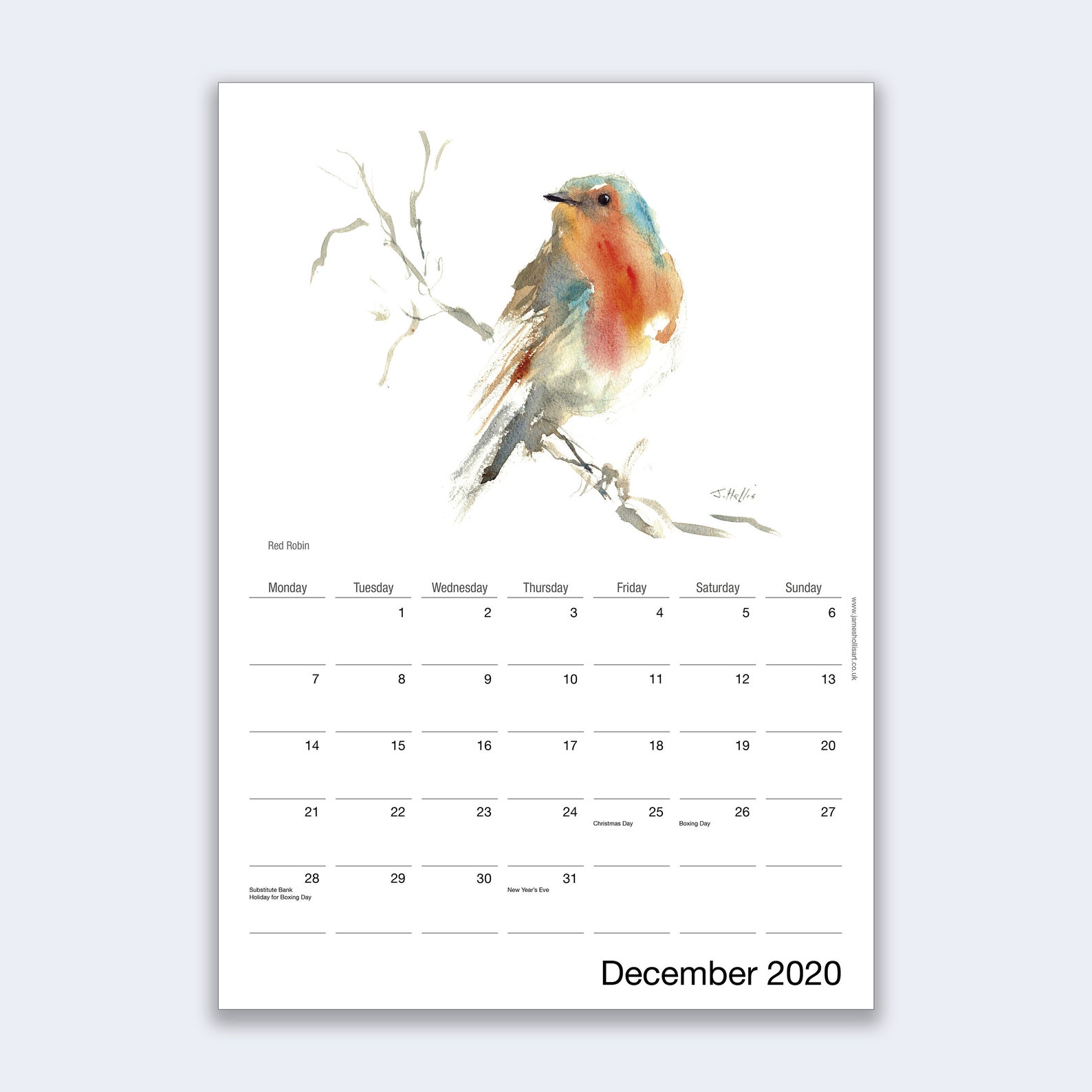 2021 Bird Calendar with bird paintings in watercolour A4 Etsy