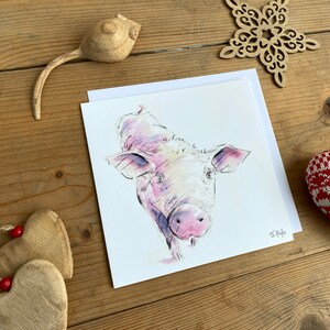 Carte de voeux amusante avec un cochon - Carré 14,5 x 14,5 cm - Cartes de ferme - Vierge à l'intérieur - Cartes de faune