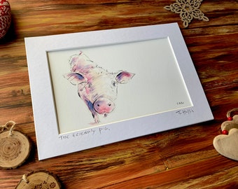 Mounted and signed PIG print on watercolour paper, mounted print fits an A4 frame