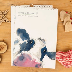 2024 calendar wall planner  - Wildlife art A4 calendar by James Hollis - British wildlife - Cow Hare