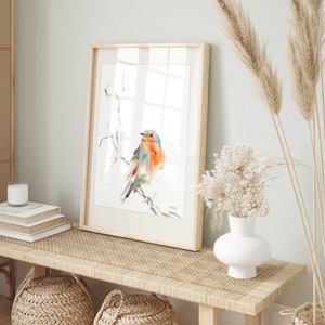 Wandbild Vogel Rotkehlchen Rotkehlchen Wandkunst Druck Kunstwerk aquarell Tier Bild abstrakte Kunst Größe A4