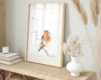 Wall art bird watercolour robin print artwork birds animal artwork abstract animal art size A4