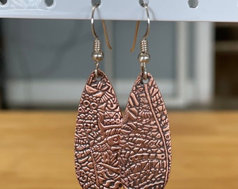 Textured Copper Dangle Earrings: Sterling Silver Earwires