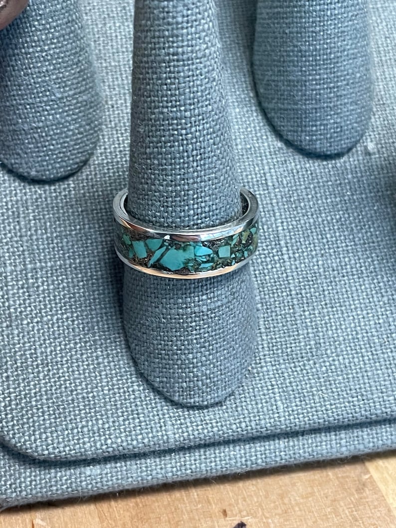 Sterling Silver Turquoise Inlay Ring. Mens Turquoise Wedding Etsy