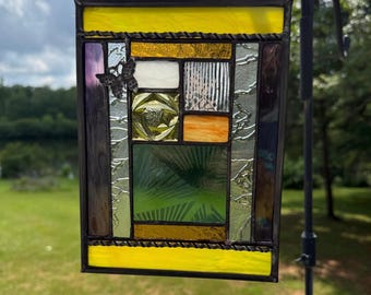 Abstract Stained Glass Panel | Geometric Suncatcher, Mixed Texture Art