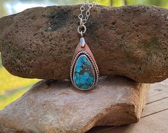 Teardrop Turquoise Necklace. Kingman Turquoise Pendant.