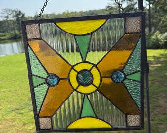 Gold Art Deco Stained Glass Suncatcher