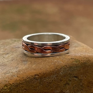 Sterling Silver Copper Twist Inlay Ring - Size 7