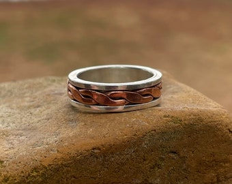 Sterling Silver Copper Twist Inlay Ring - Size 7