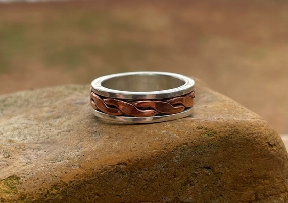 Silver Copper Inlay Ring. Copper Twist Band. Silver Copper Ring. Size 7 Etsy UK