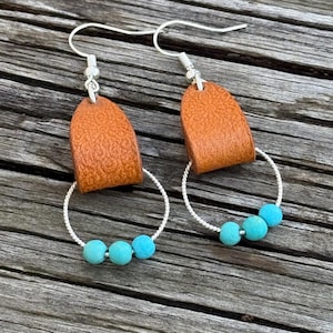 Leather Turquoise Dangle Earrings.