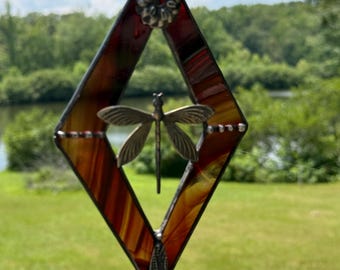 Red Dragonfly Suncatcher. Diamond Red Ornament.