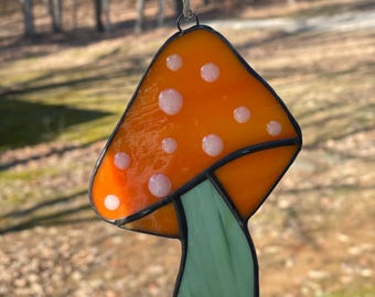 Orange Polka Dot Mushroom Suncatcher