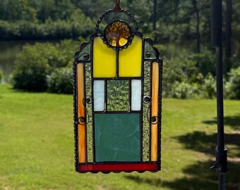 Art Deco Stained Glass Suncatcher with Tree of Life