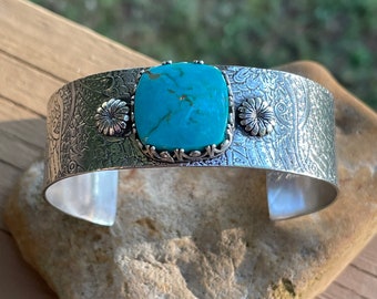 Sterling Silver Turquoise Cuff. Kingman Turquoise Bracelet. Turquoise Bracelet. Silver Turquoise Cuff. Southwestern Turquoise Bracelet.