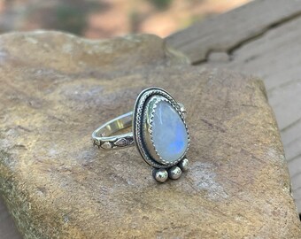Teardrop Moonstone Ring: Sterling Silver Statement Ring, Size 8