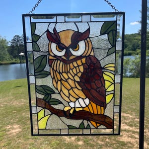Owl Stained Glass Panel. Owl Suncatcher.