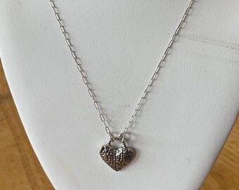 Sterling Silver Heart Necklace: Textured Cast Pendant, 18" Chain