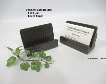 Solid Oak Business Card Display – Ebony Wood Holder for Offices and Conventions