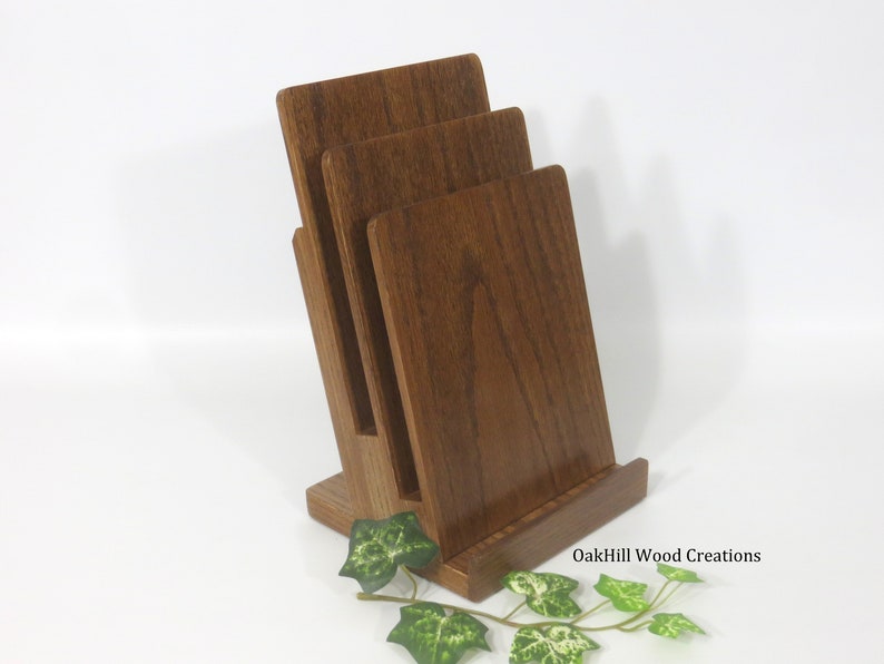 Solid Oak 3-tier Brochure Holder | Wooden Countertop Literature Display ...